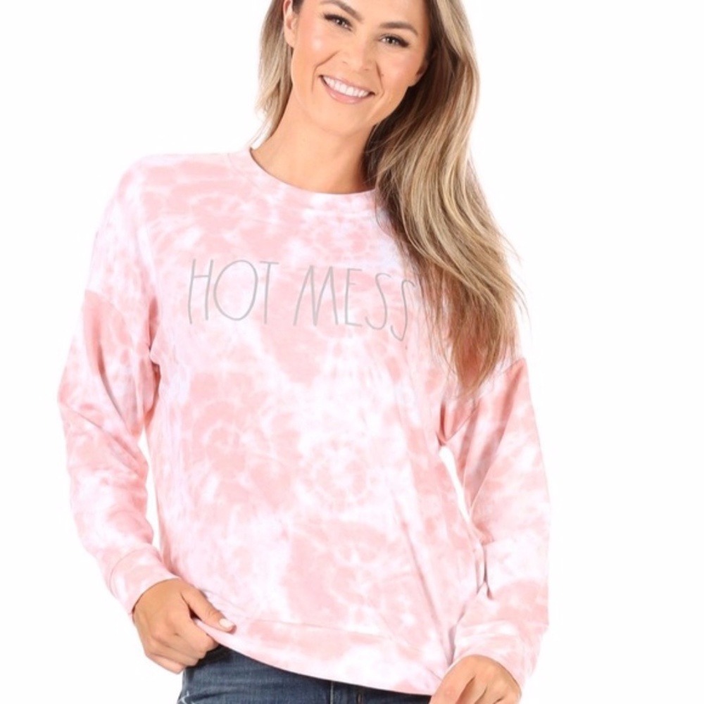 Rae Dunn Hot Mess Pink Tie Dye Sweatshirt. Worn once.